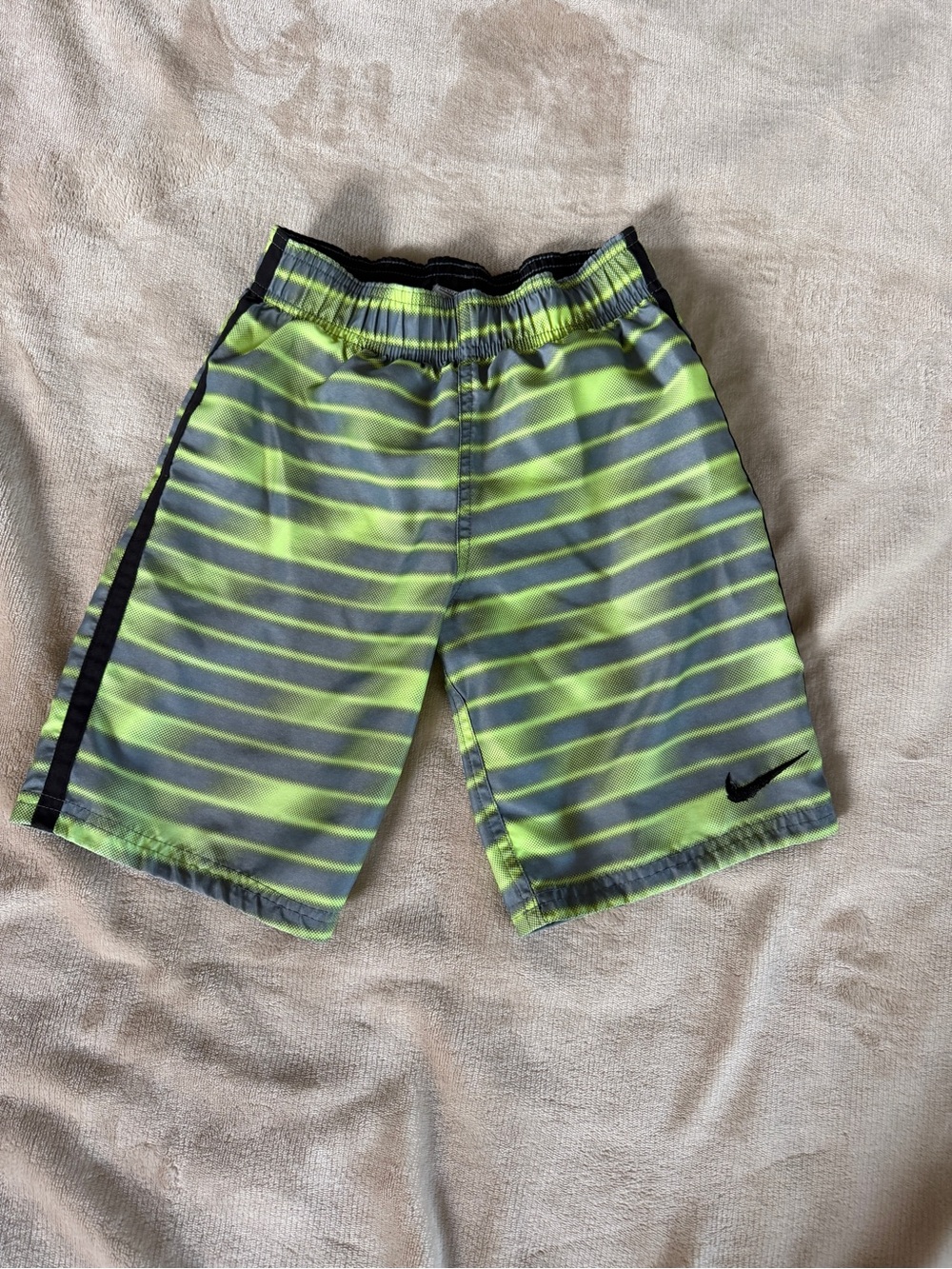 Nike Boys' Neon Yellow and Gray Striped Athletic Shorts